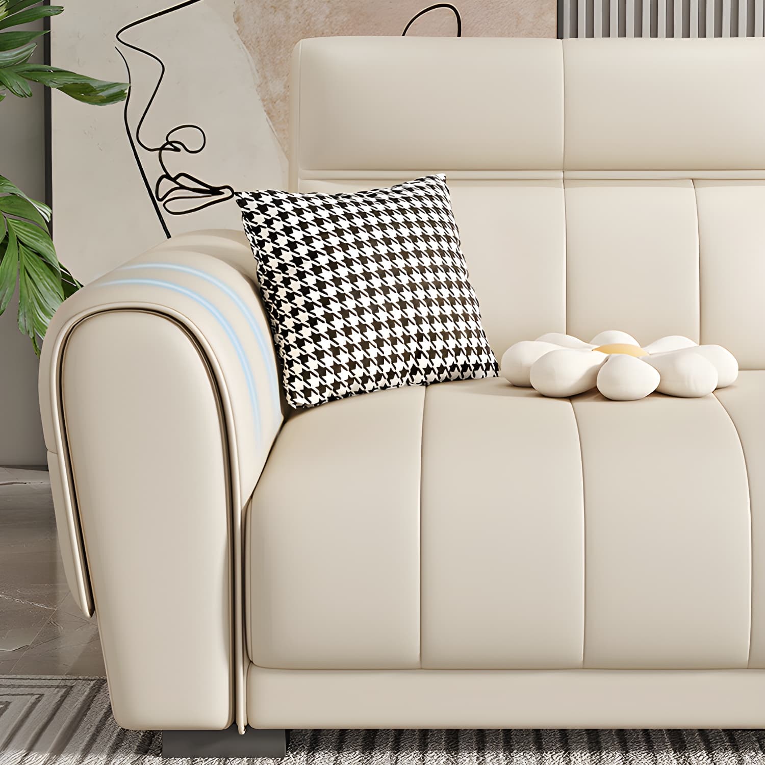 Scandinavian Wood Frame Beige Faux Leather Sectional with Cushion Back - image 8