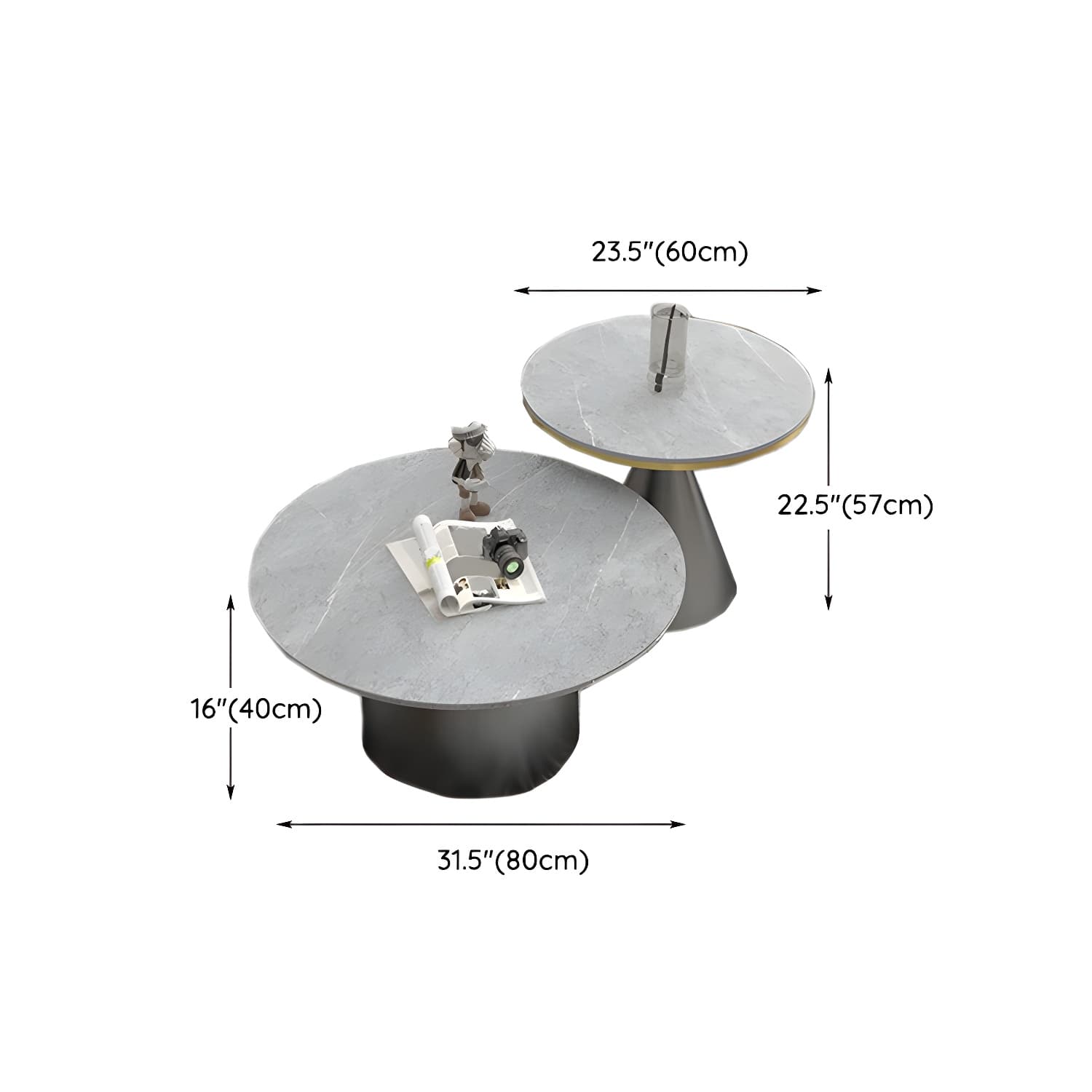 Round Stone Glam Coffee Table with Pedestal Iron Base and Built-in Storage - image 27