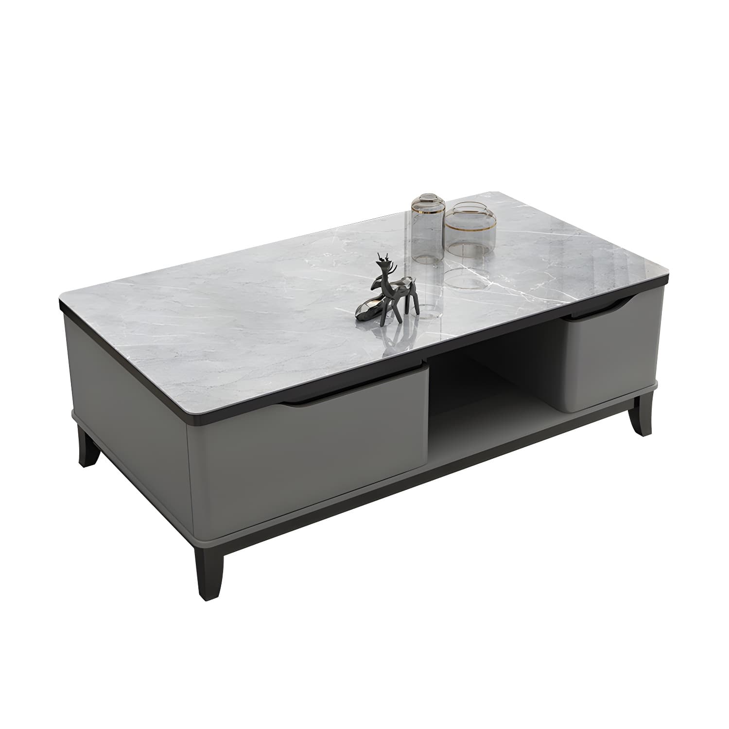 17.7 " Tall Contemporary Wood 4 Legs Glass/slate Rectangular Top Coffee Table with Drawers - image 9