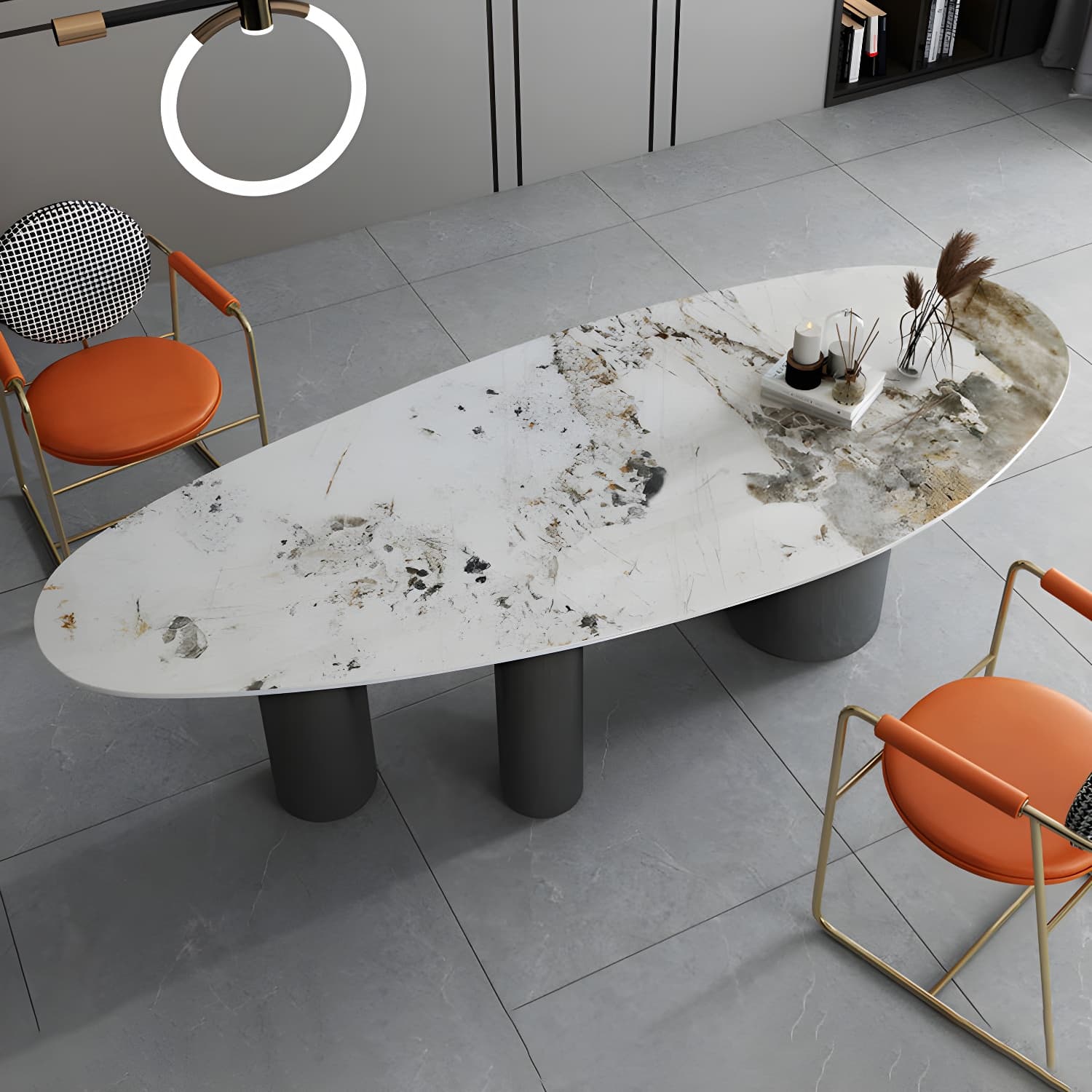 Oval Traditional Luxury Stone Table Standard Height Dining Table