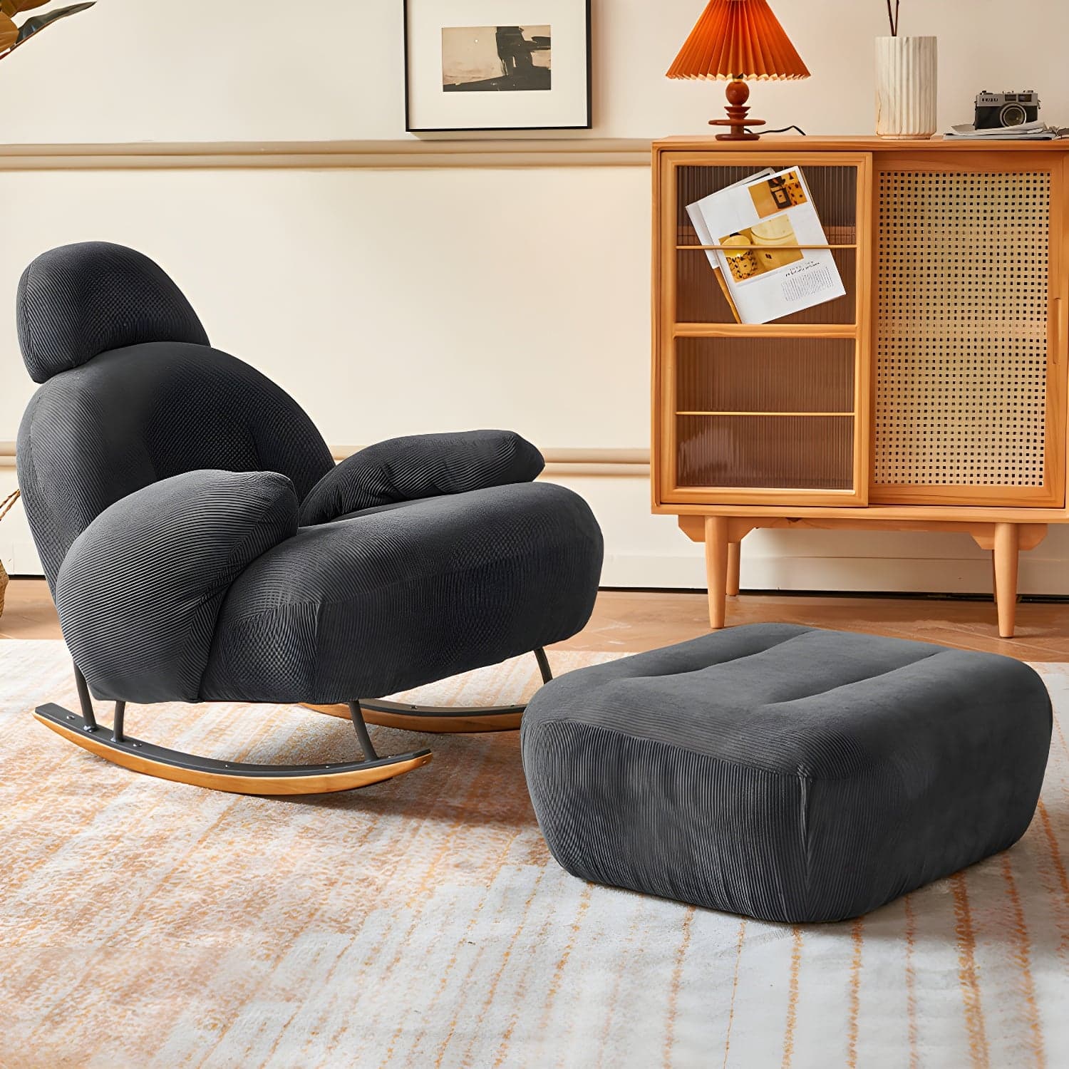Spindle Living Room Contemporary Reclining Upholstered Rocking Accent Chair - image 7