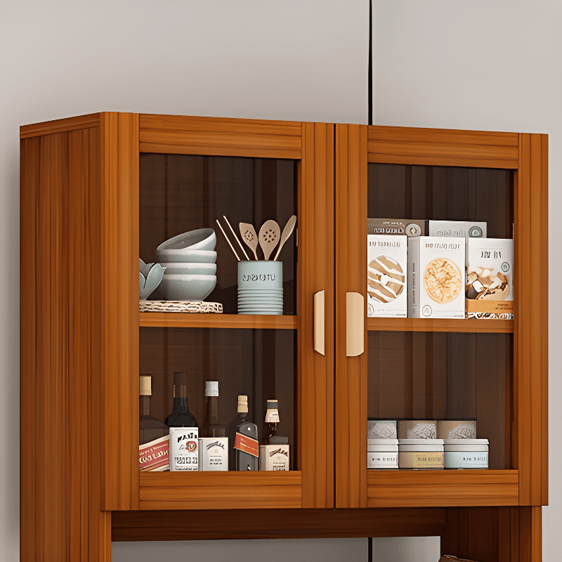 Modern Glass Doors Freestanding Wood Countertop Sideboard with Kitchen Appliance Storage - image 12