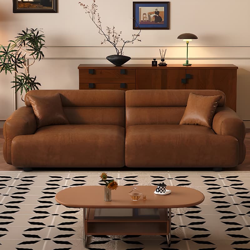 Modish Solid Color Scratch-durable Standard Sofa in Midnight Black/Mocha/Amber Color, Seats 3/2-seater with 2 Pillows - image 9