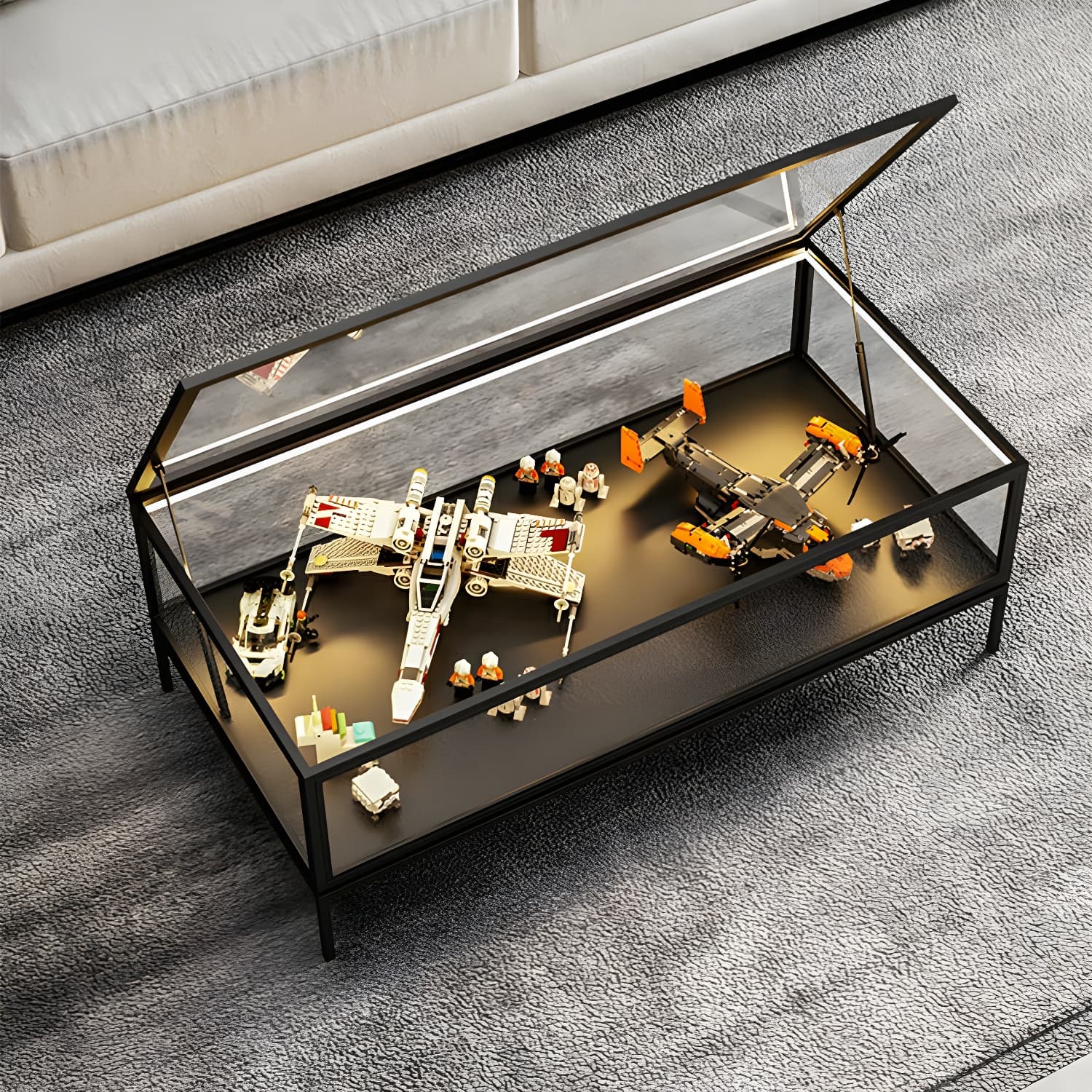 Rectangle Glass Top Coffee Cocktail Table Tranparent Contemporary with Metal Base - image 8