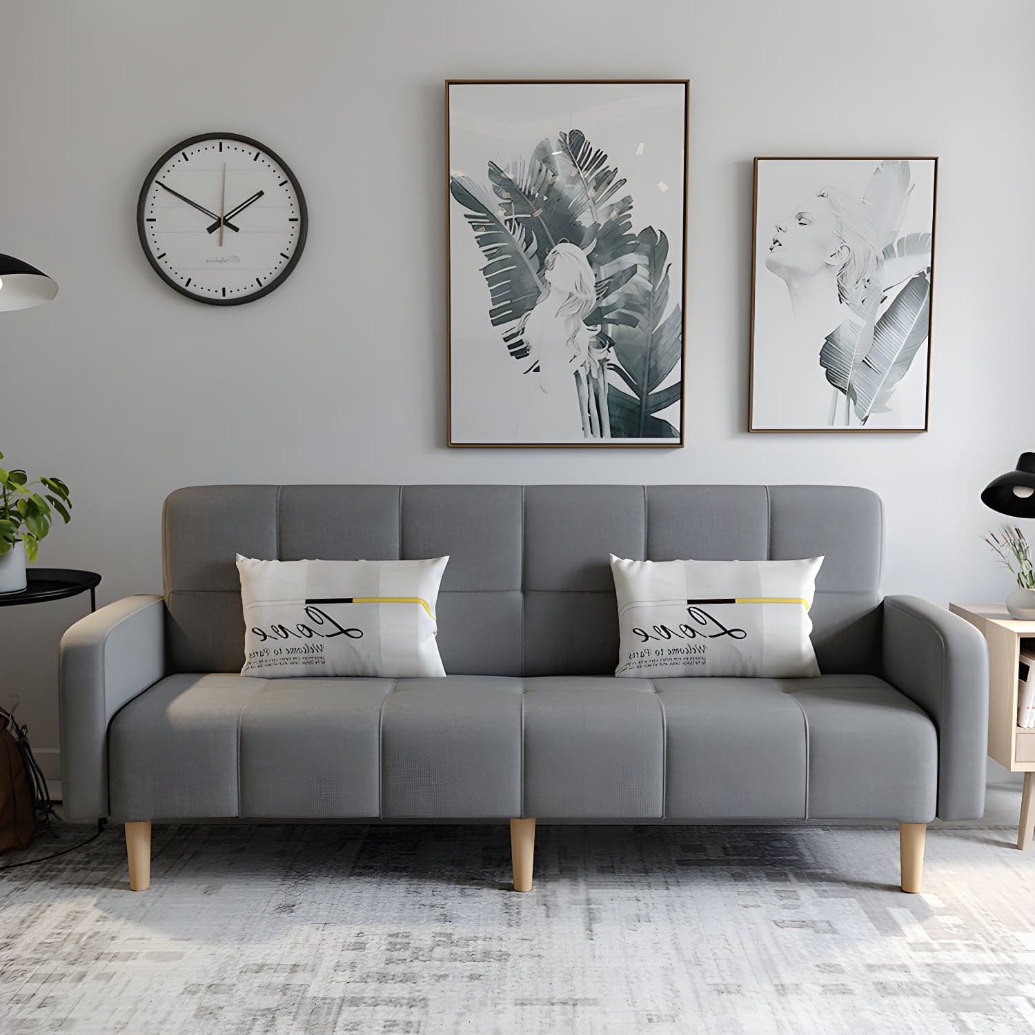Living Room Linen Chesterfield Sofa with Wooden Legs Square Arm Loveseat - image 4