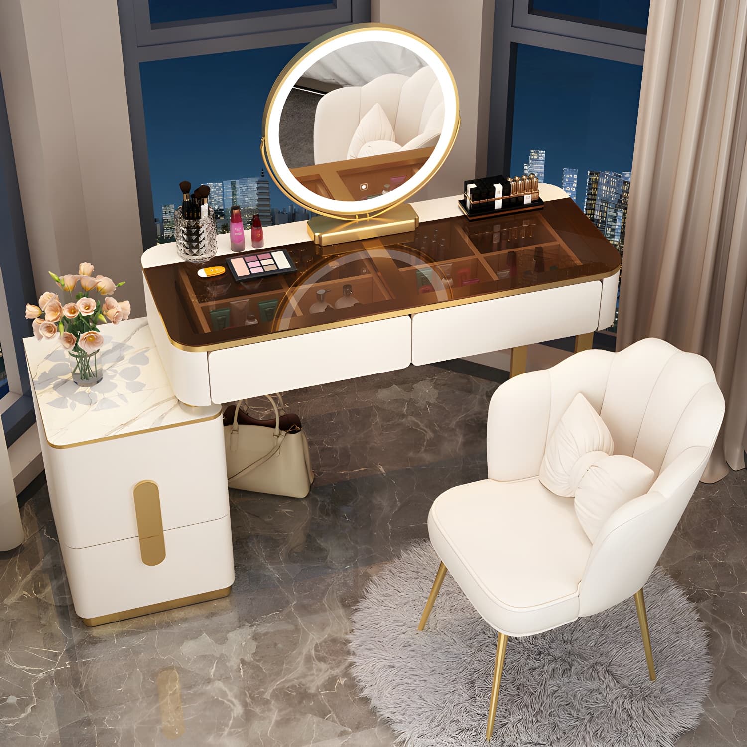 Glam Glass Vanity Dressing Table 29.9" H Bedroom Makeup Counter with Drawer - image 6