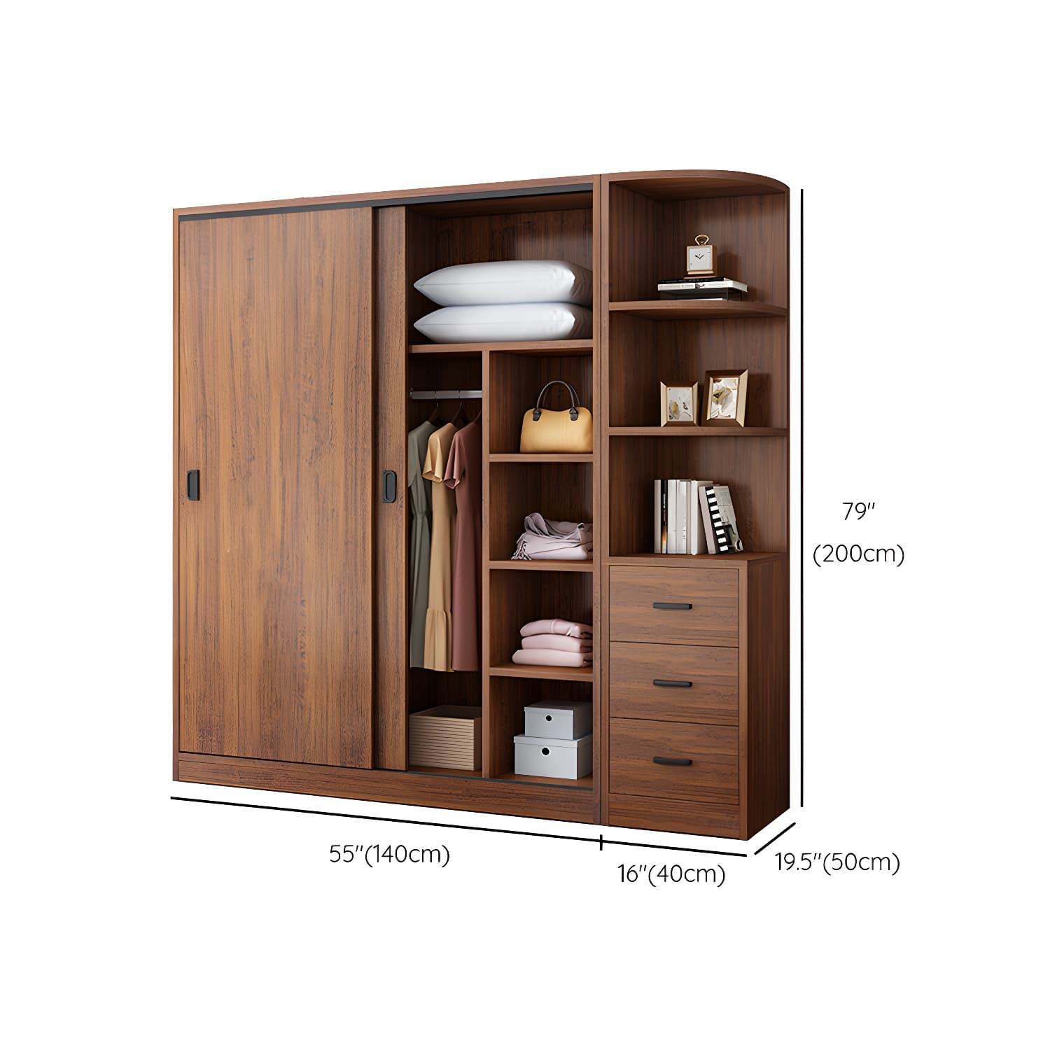 Solid Wood Frame Wardrobe Freestanding Wardrobe with Sliding Doors - image 20