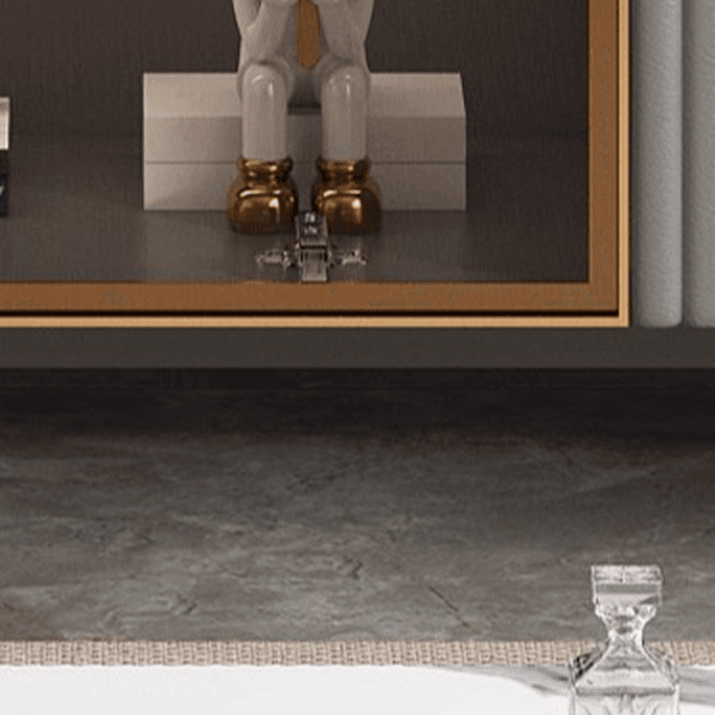 Simplistic Rectangular Vitreous TV Stand with Locker, Cable Management & 2 Drawers - image 12