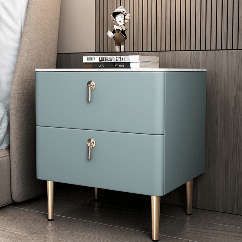 Minimalist 2-Drawer Stone Countertop Bedside Cabinet with Legs