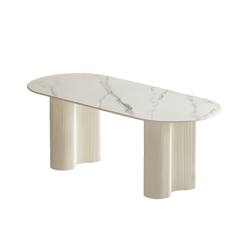 White Modern Stone Top Kitchen Dining Table with Metal Base for Home