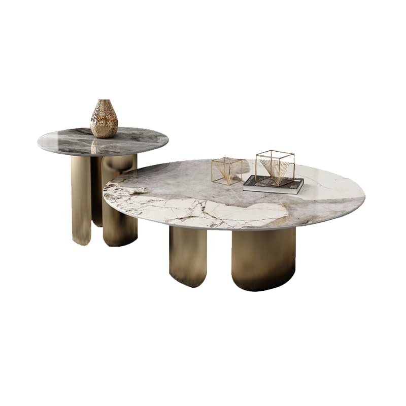 Glam Style Round Coffee Table with Sleek Stone Top and Sturdy Iron Base - image 10
