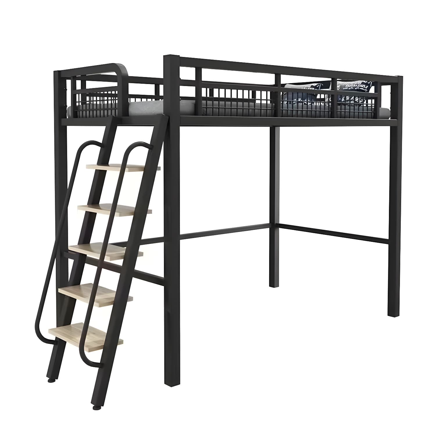 Contemporary Metal Bed 82.67" Tall Open-Frame Bed in Black/White - image 8