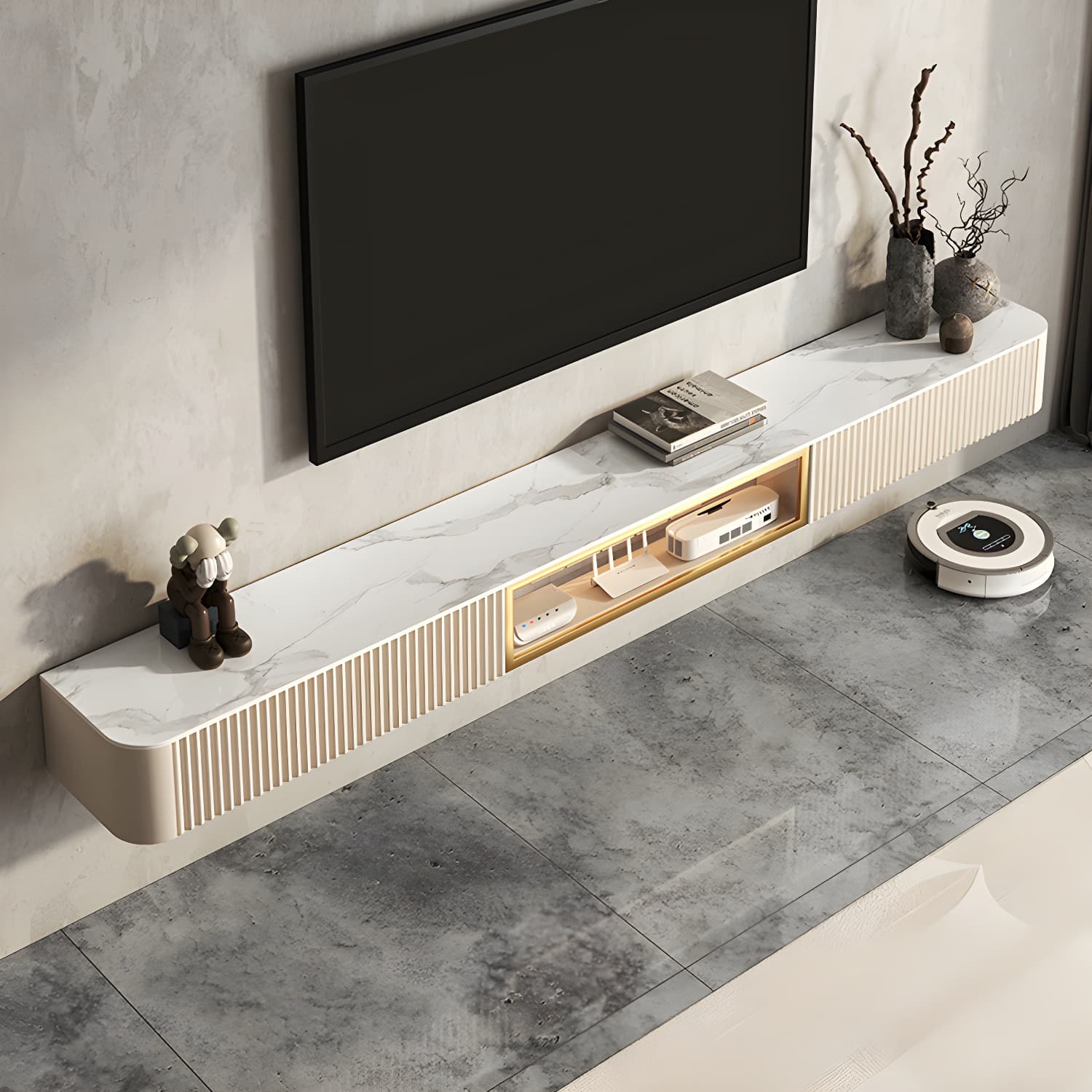 Wall-mounted Enclosed TV Storage Luxury Sintered Stone TV Cabinet - image 4