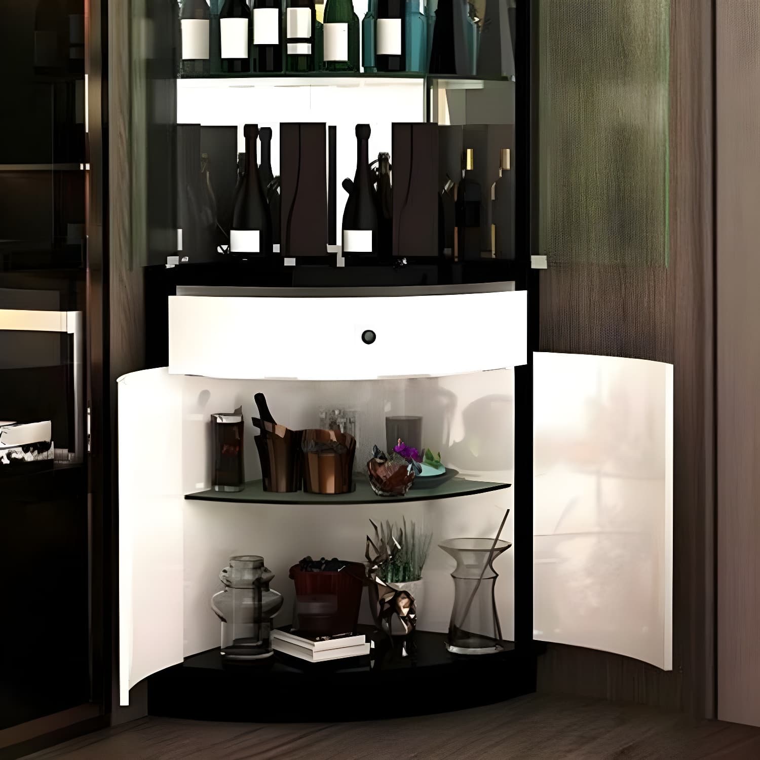 Circular Corner Glass Accent Cabinet with Clear Glass Doors and 3 Shelves - image 6