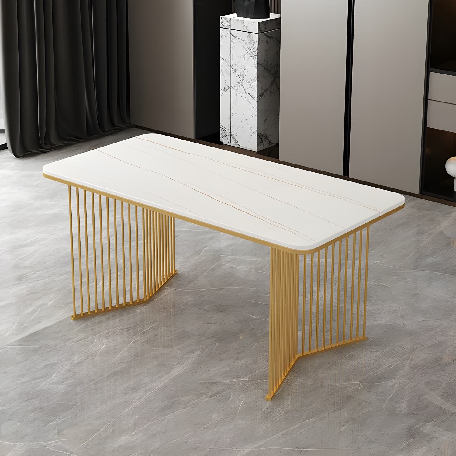 Sintered Stone Dining Table Traditional Luxury Gold Frame Table - image 10