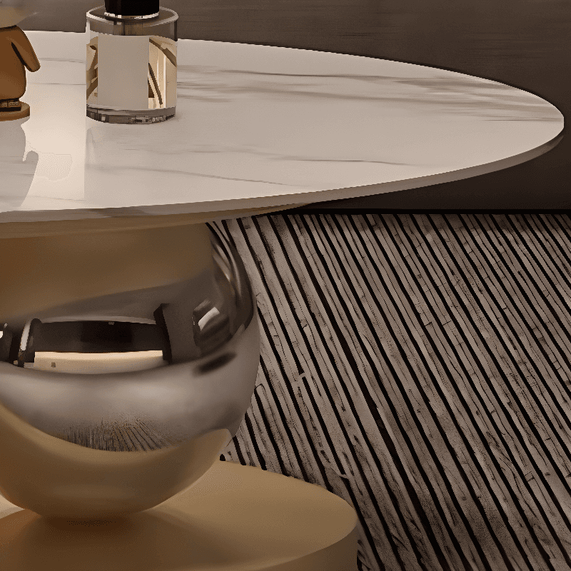 Luxurious 1 Tier Stone Top Elliptical Side Table with Abstract Base in Chalk for Home - image 12