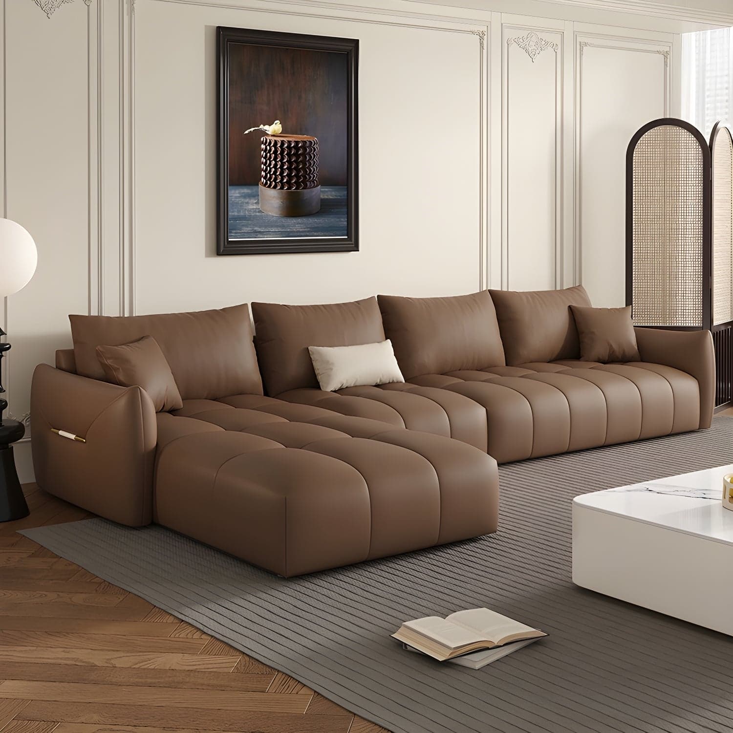 Modern L-Shape Wood Frame Tufted Sectional Sofa Chaise in 3 Piece Set - image 3