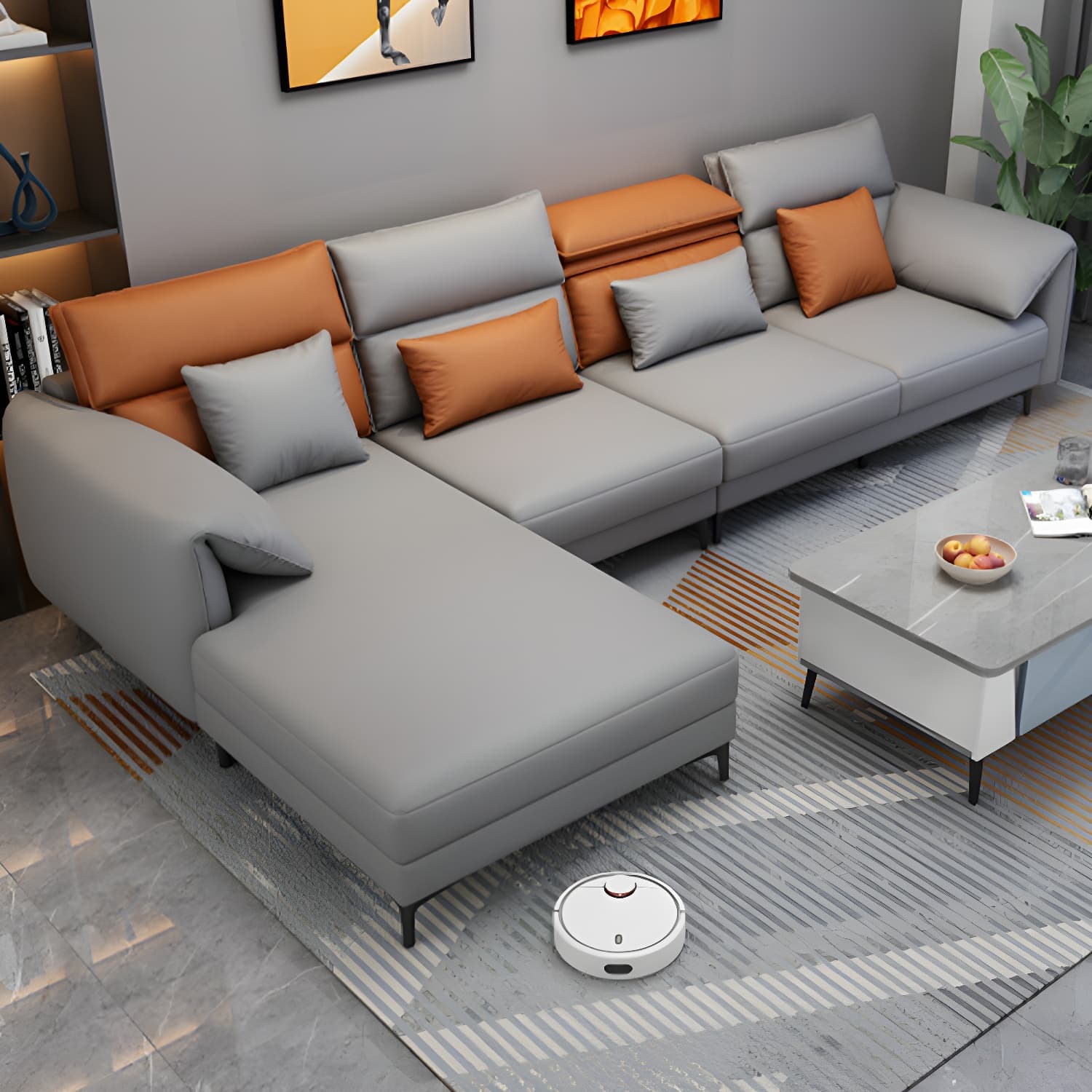 Modern L-Shape Tech Cloth Sofa Chaise with Adjustable Headrests and Storage in 3 Piece Set - image 7
