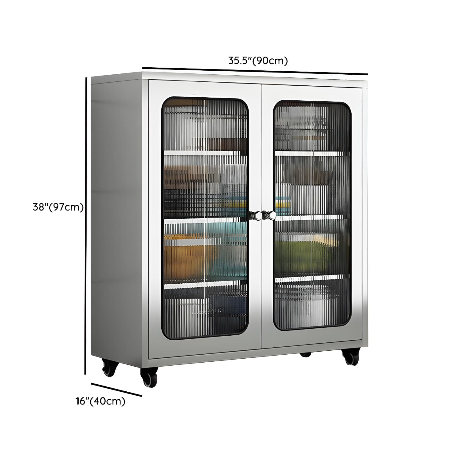 Chrome Stainless Steel Sideboard Cabinet with Cabinets, Adjustable Shelves, and Glass Doors - image 29