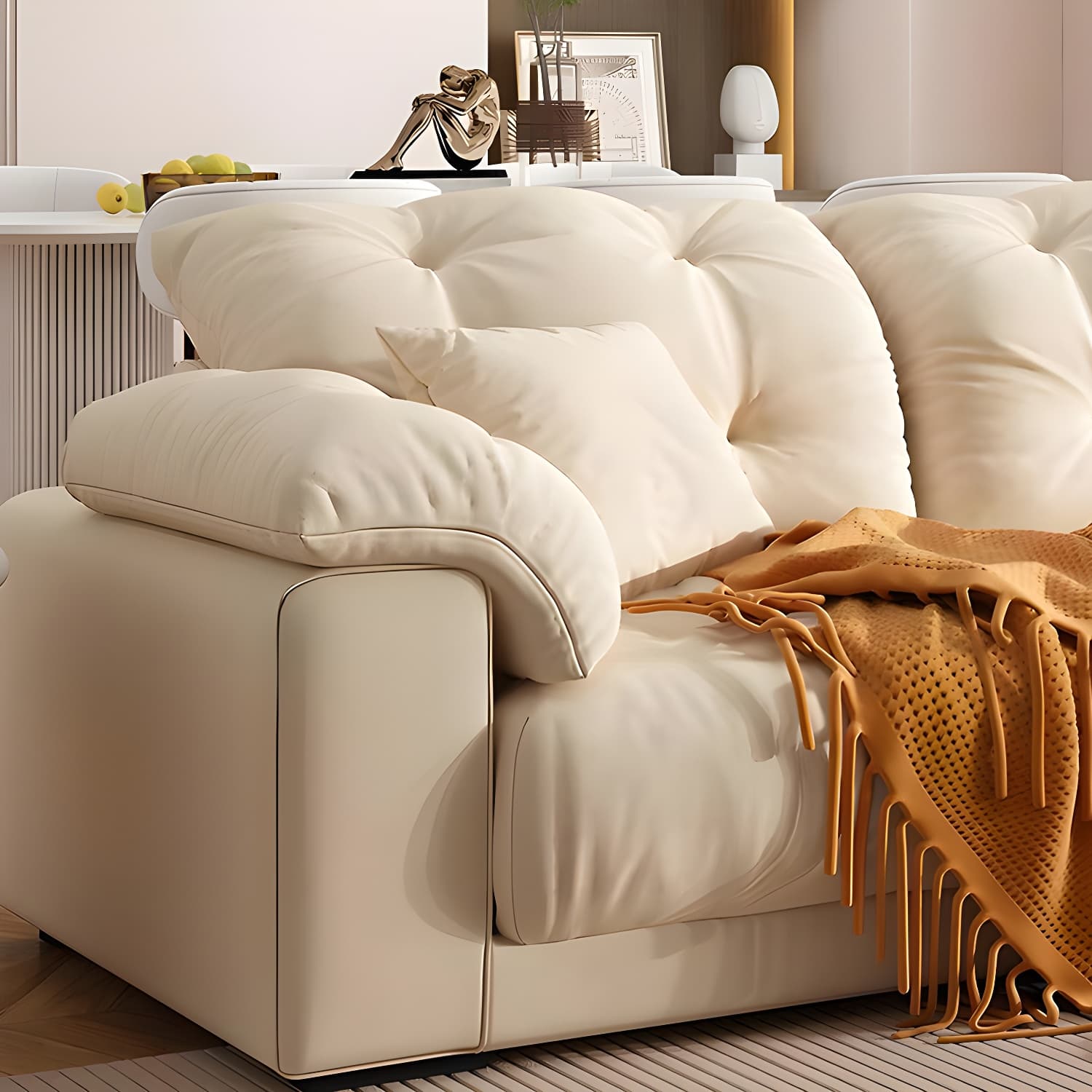 Modern Tufted Sectional Sofa in Off-White with Pillow Top Arm - image 8