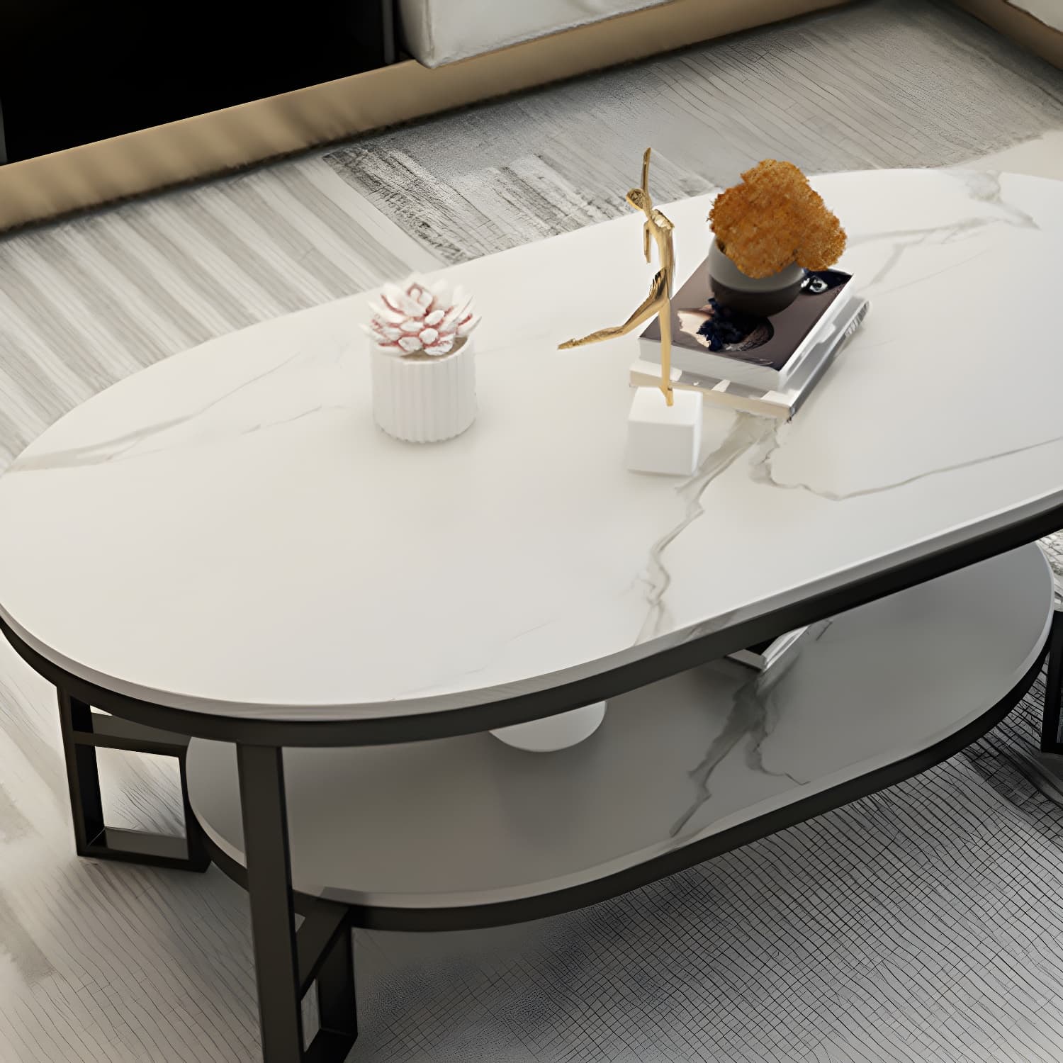 17.72" H Stone/Marble Top Coffee Table Frame Shelf Included Cocktail Table - image 8