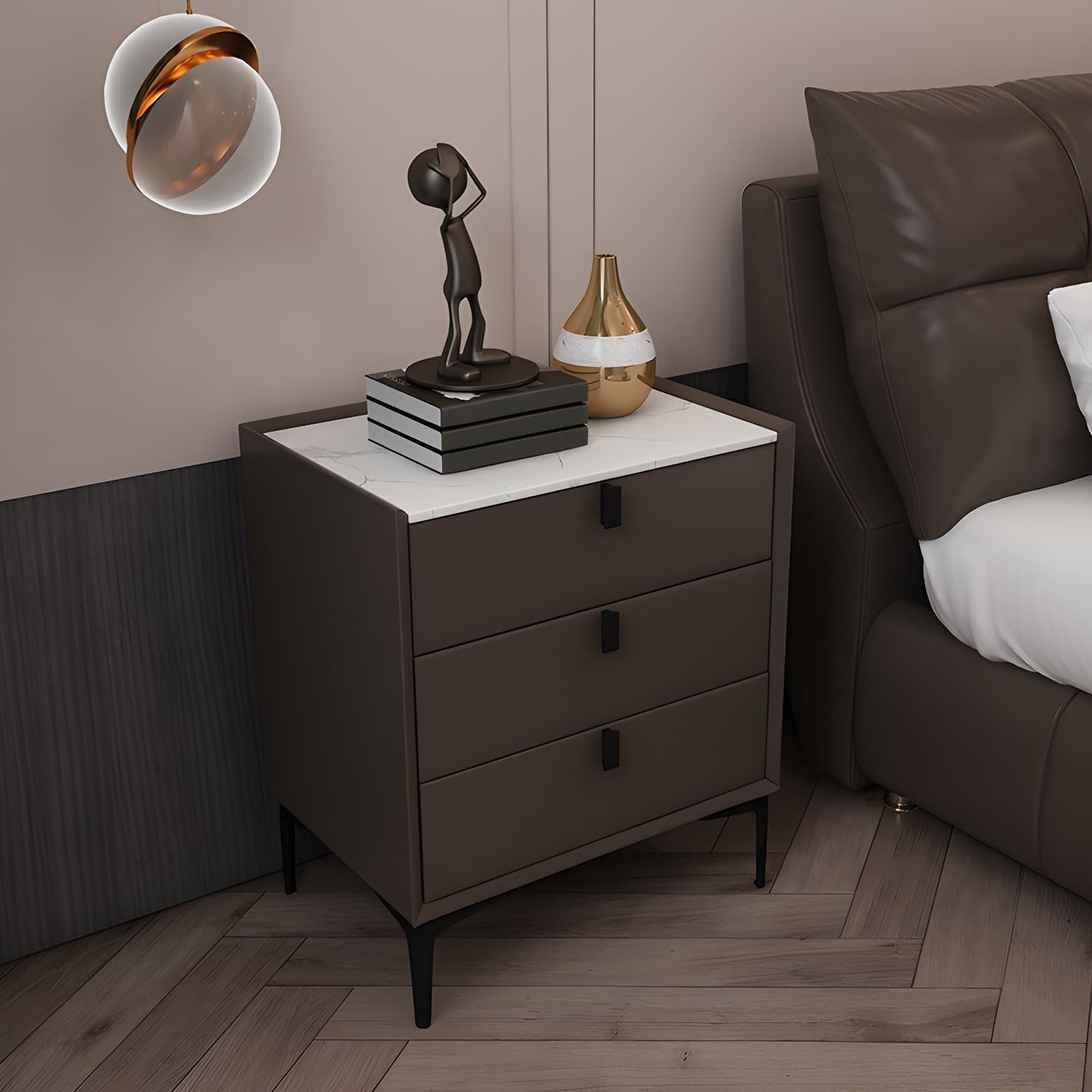 3 Drawers Solid Wood Nightstand Contemporary Night Table ,24" Tall - image 3