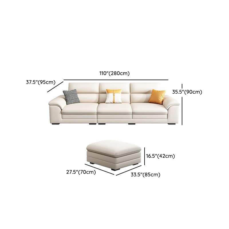 Standard Genuine Leather Sectional, Pillow Top Arm, Cushion Back, Beige, Birch Wood - image 24