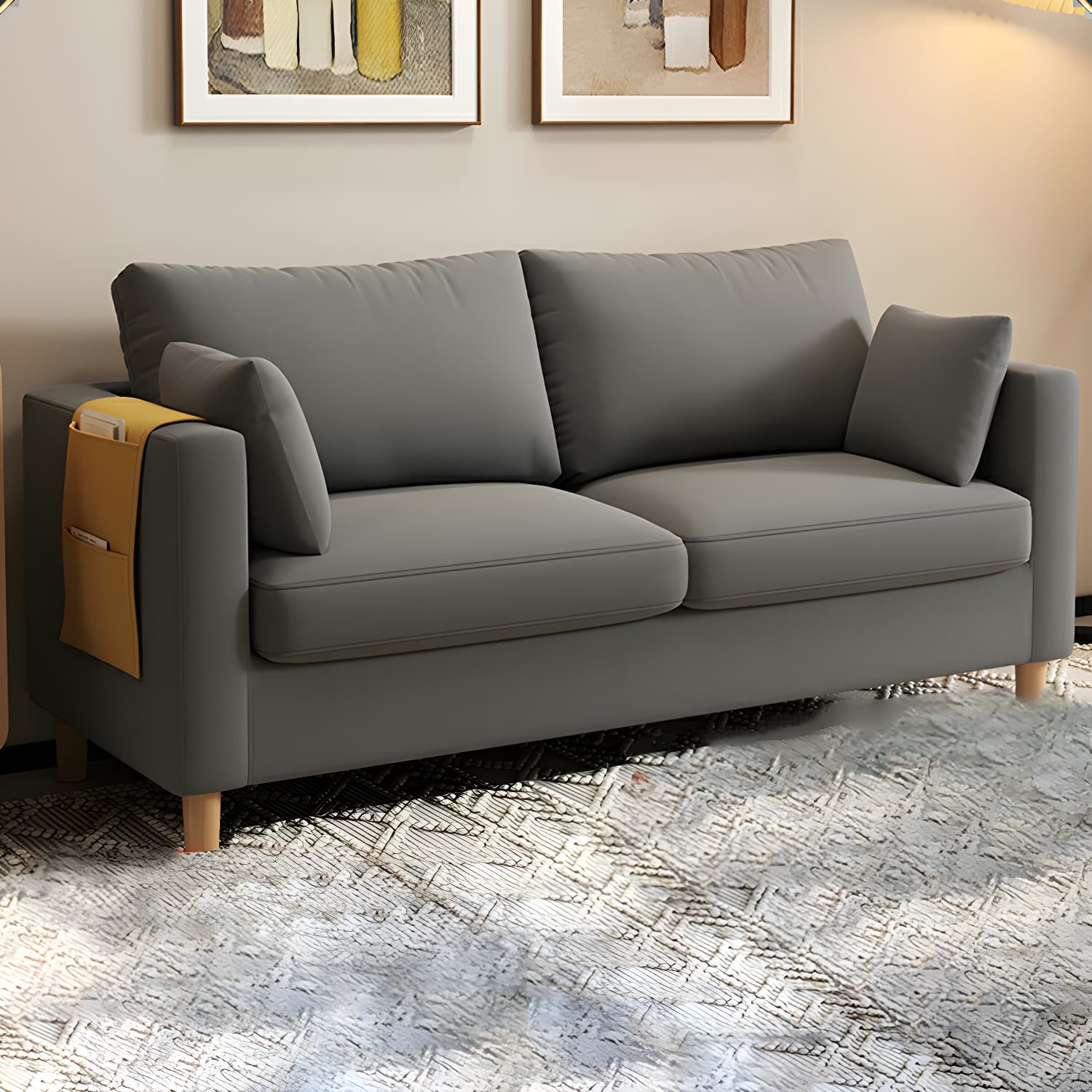 Contemporary Square Arm Loveseat with Machine Washable Cover and Pillows - image 9