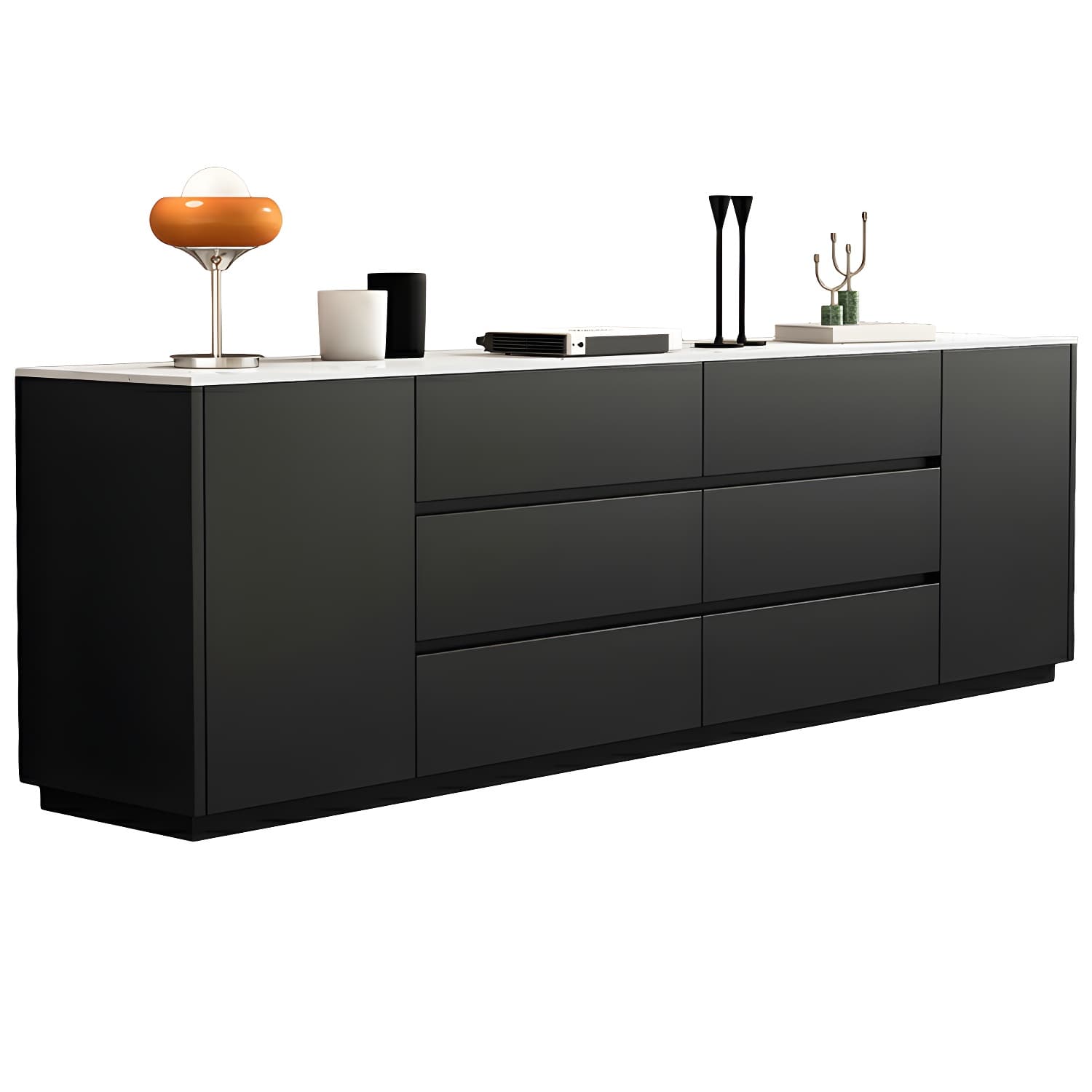 Modern Stone TV Stand with 6 Drawers and 2 Cabinets - Sleek and Stylish Design
