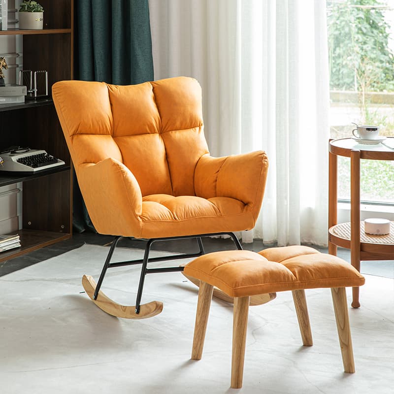 Modern Upholstered Rocking Chair with Tufted Seat - Natural Wood Legs for Stylish Home Decor - image 16