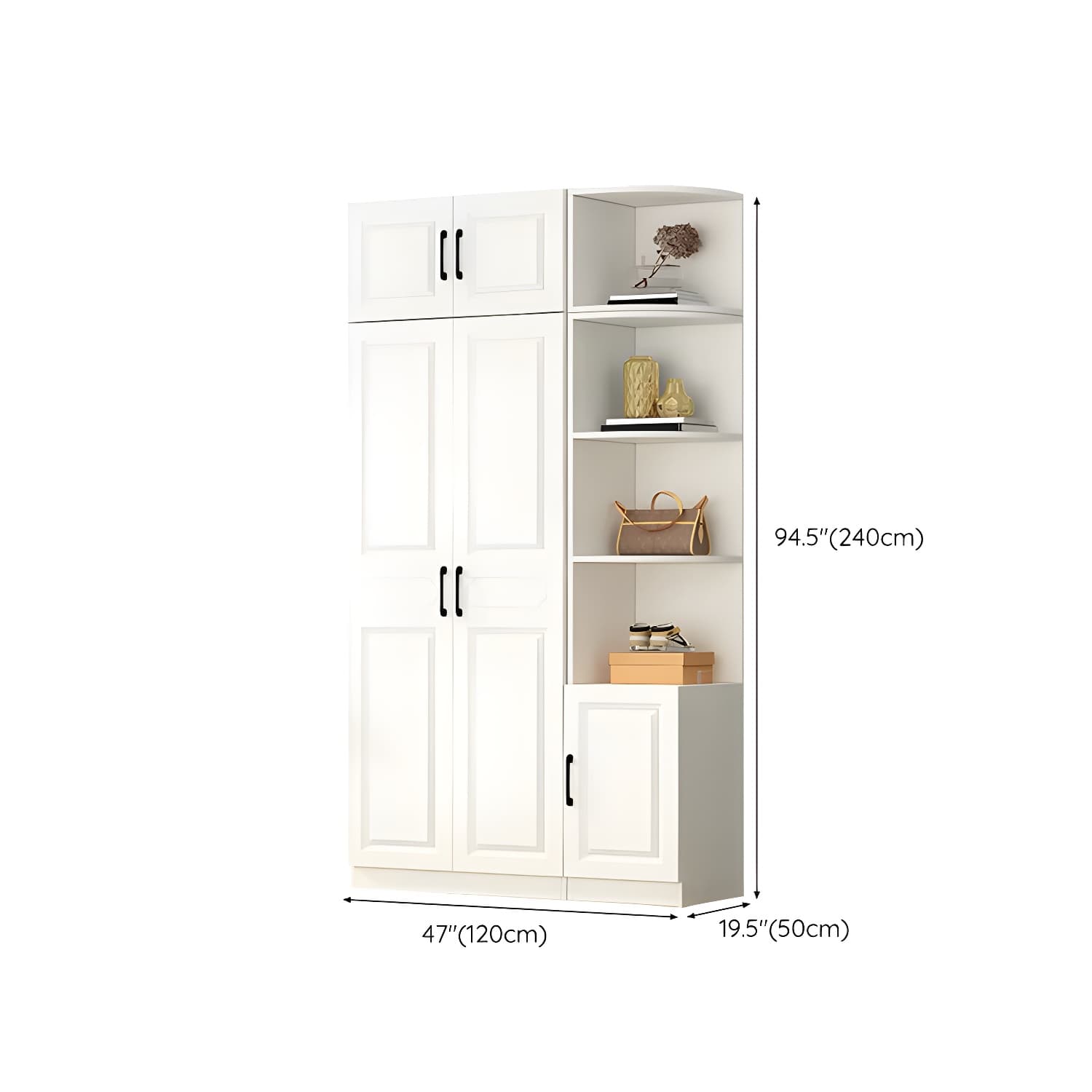 White Modern Wood Wardrobe Armoire with Clothing Rod and Shelves - image 27