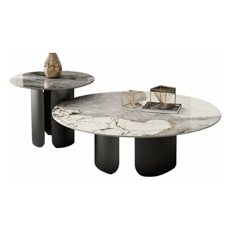Glam Style Round Coffee Table with Sleek Stone Top and Sturdy Iron Base - image 7