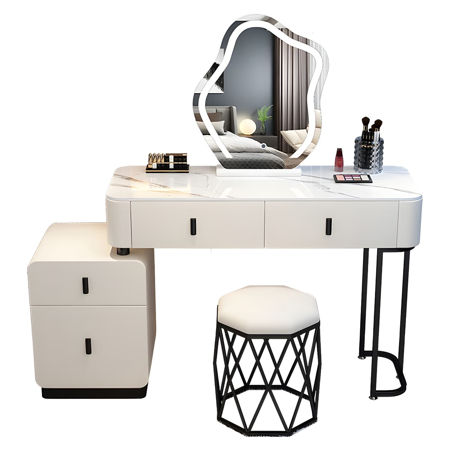 Glam Stone Makeup Counter Bedroom Vanity Dressing Table with Drawer - image 13