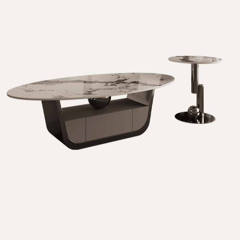 Glamorous Oblong Stone Coffee Table with Abstract Base, Scratch-proof and Drawer for Small Spaces - image 7