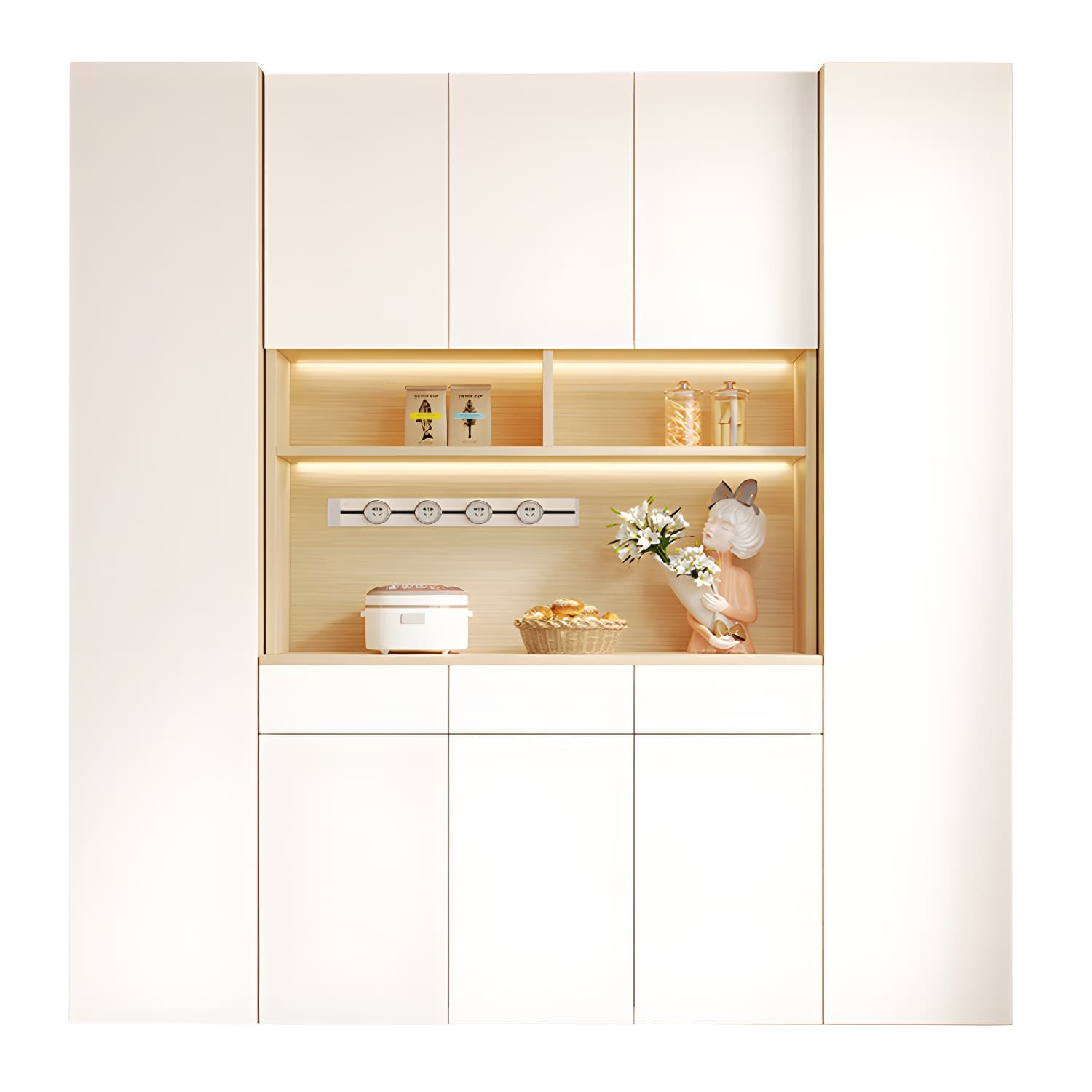 Scandinavian White Wood Buffet Sideboard Cabinet with Cabinets and Shelves - image 7