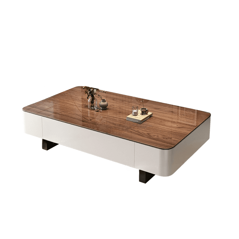 Rectangular Side Table with Twin Support Base, Rawhide Upholstery, and 2 Drawers - image 10