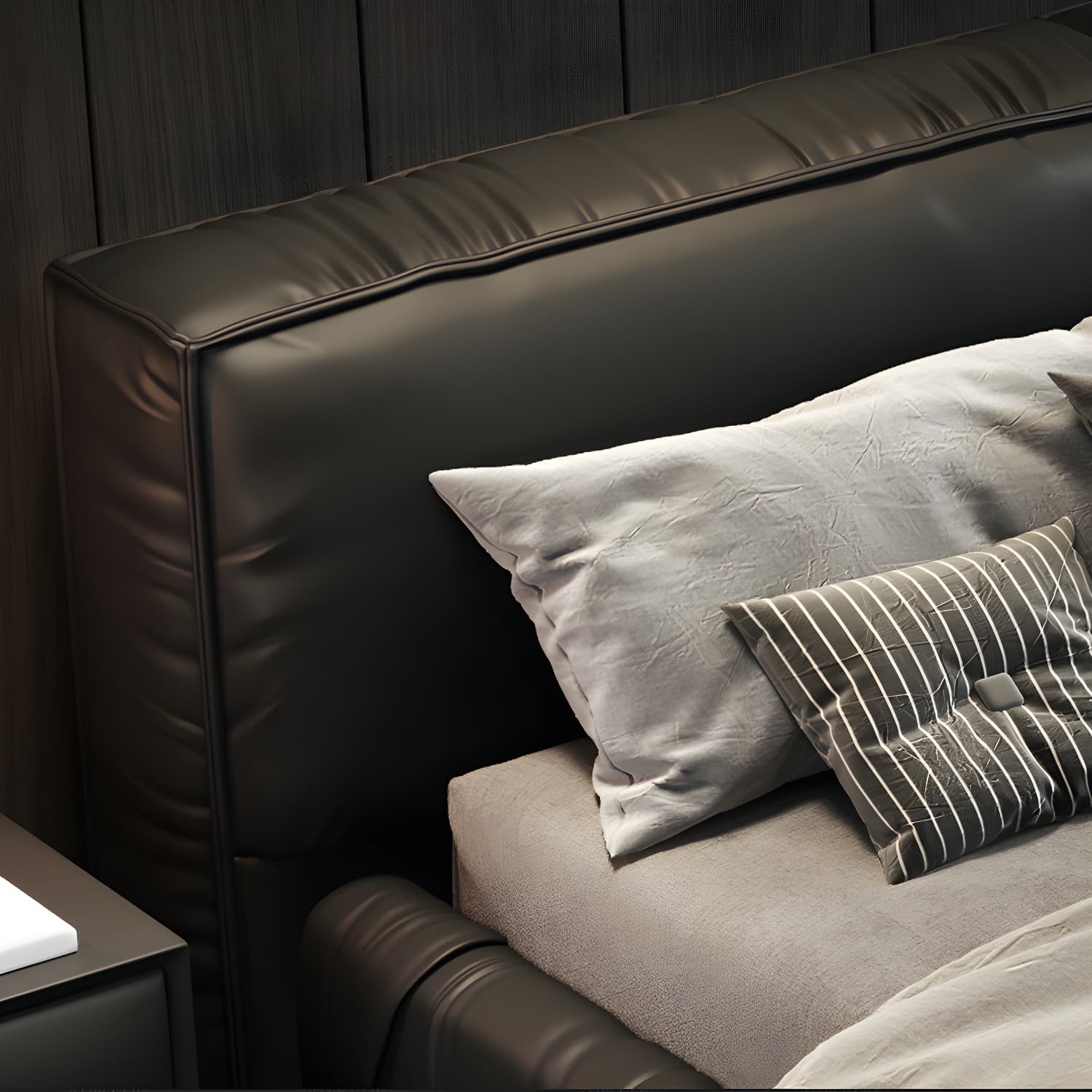 Modern Style Upholstered Solid Wood Headboard Black Leather Bed - image 7