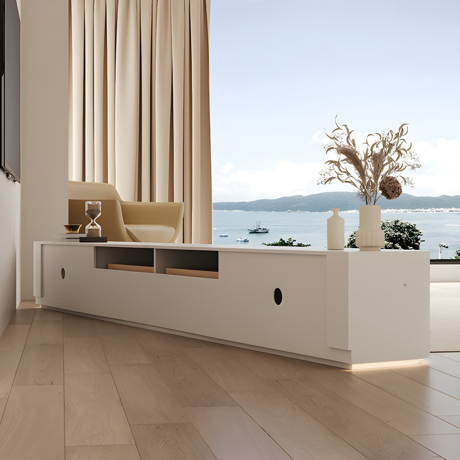 Modern Wood TV Stand Console White TV Media Stand with Drawers for Living Room - image 12