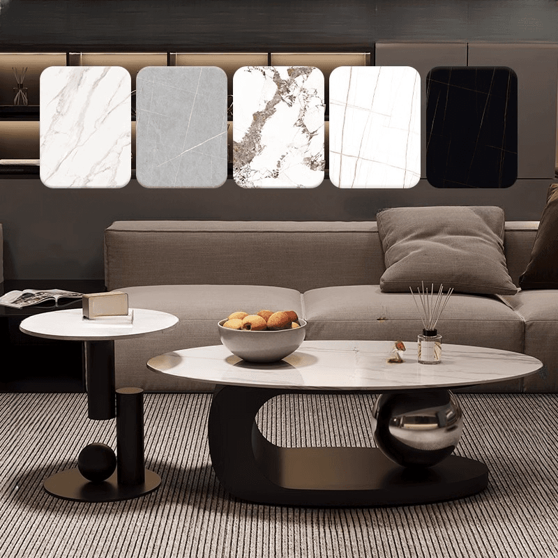 Luxurious 1 Tier Stone Top Elliptical Side Table with Abstract Base in Chalk for Home - image 7