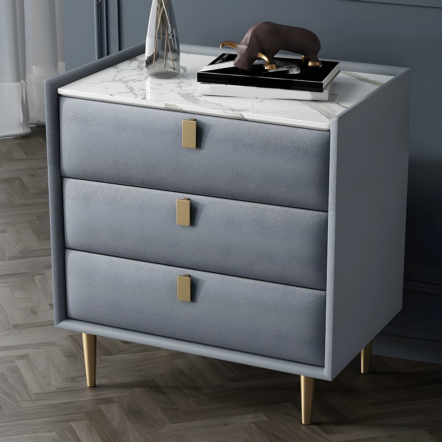 Modern Faux Leather Nightstand with Drawer Storage in Standard Height - image 5
