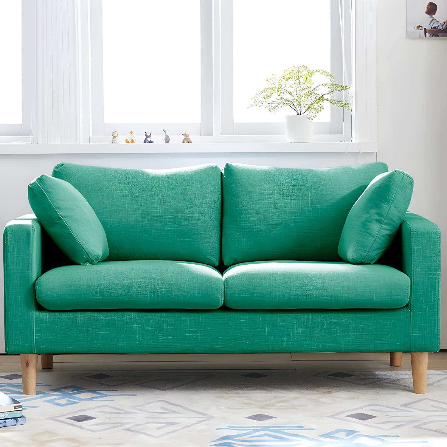 Contemporary Square Arm Couch Faux Leather Loveseat with Pillows - image 17
