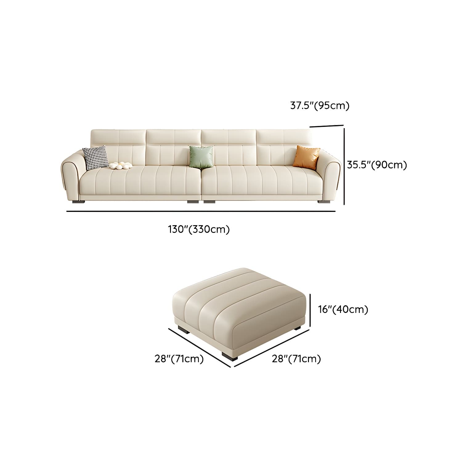 Scandinavian Wood Frame Beige Faux Leather Sectional with Cushion Back - image 21
