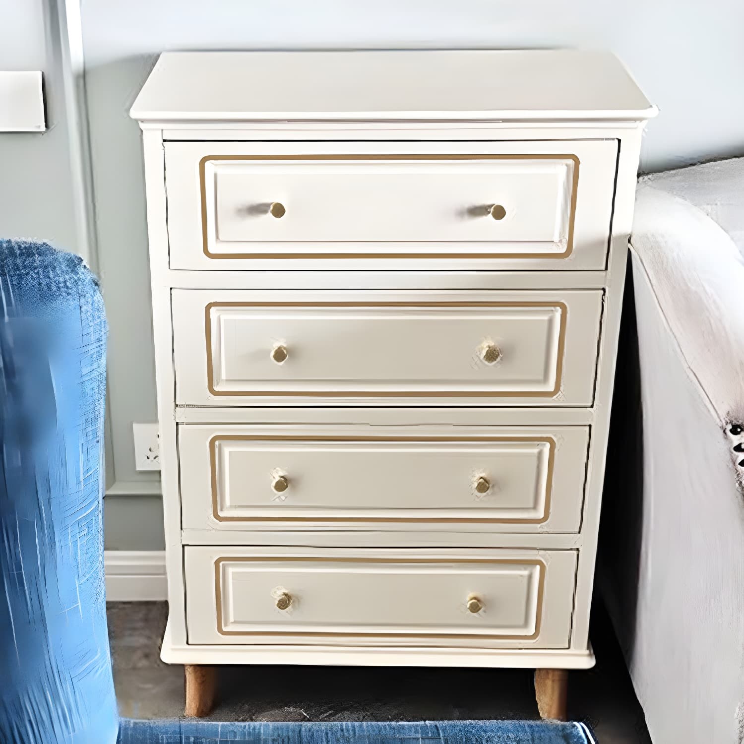 Contemporary Blue/ White Wooden Rectangle Accent Chest with Drawers