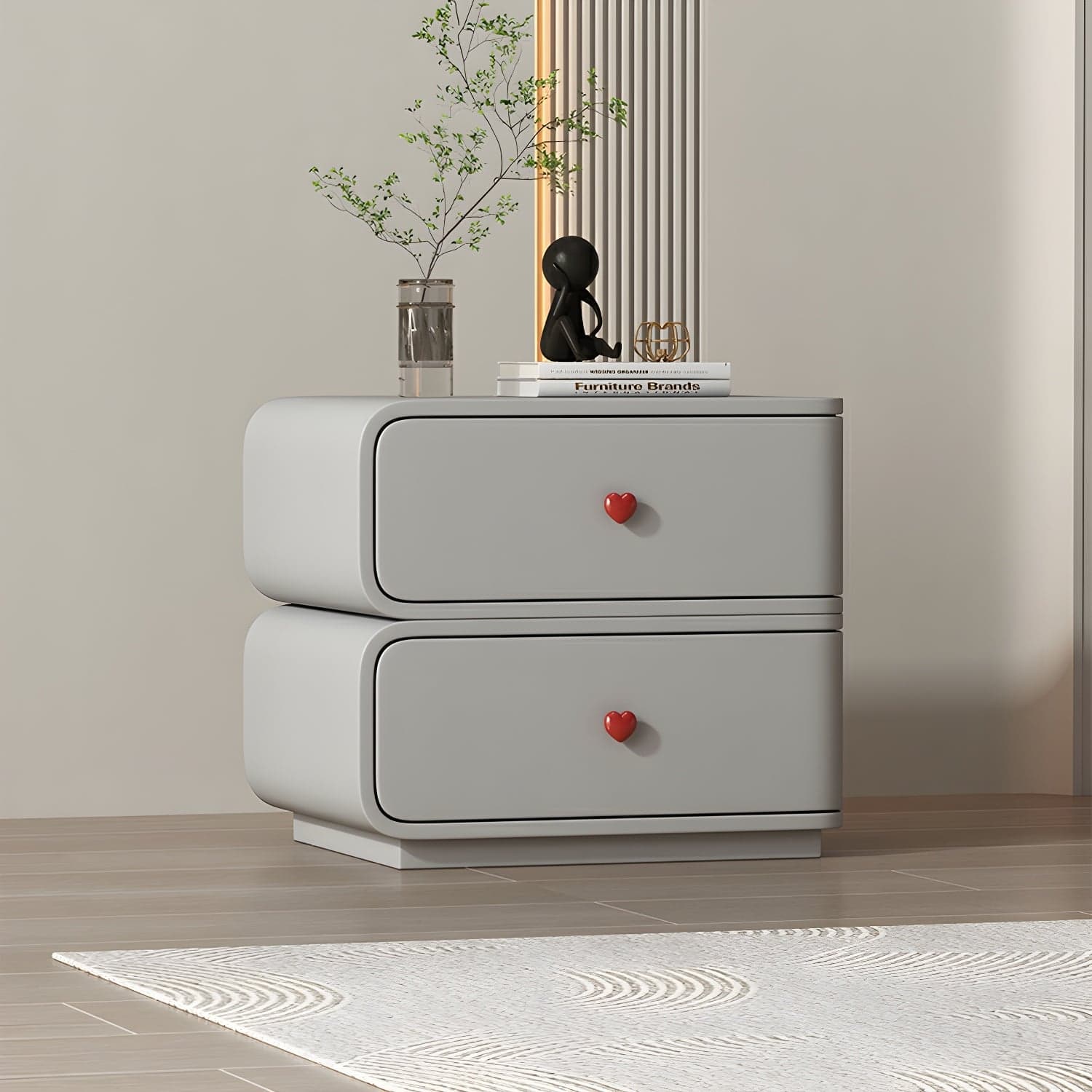 Contemporary Solid Wood Frame Nightstand with Microfiber Leather Silent Slide Two Drawers - image 10
