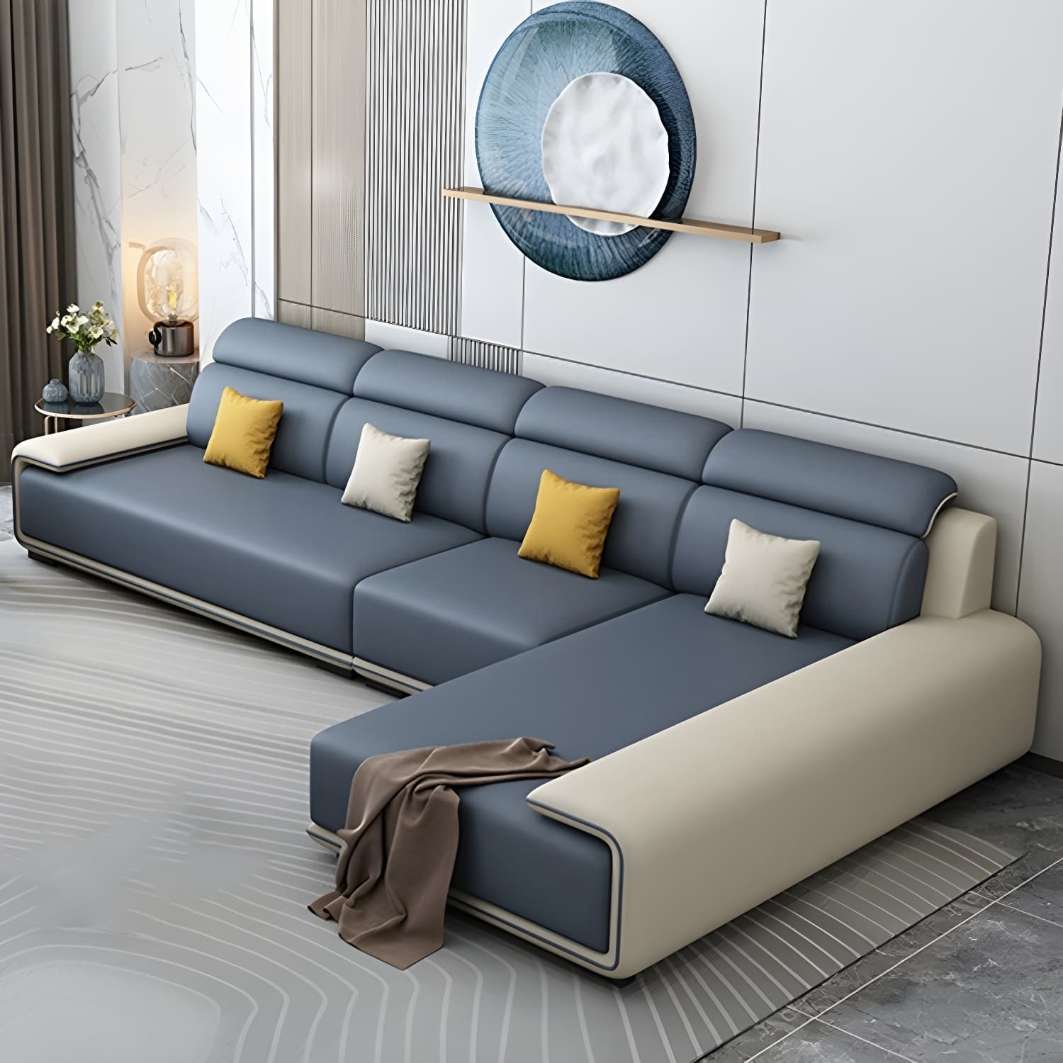Modern L-Shape Sofa Chaise Sectional Set in Tech Cloth Features Storage and Seat for 4 - image 9