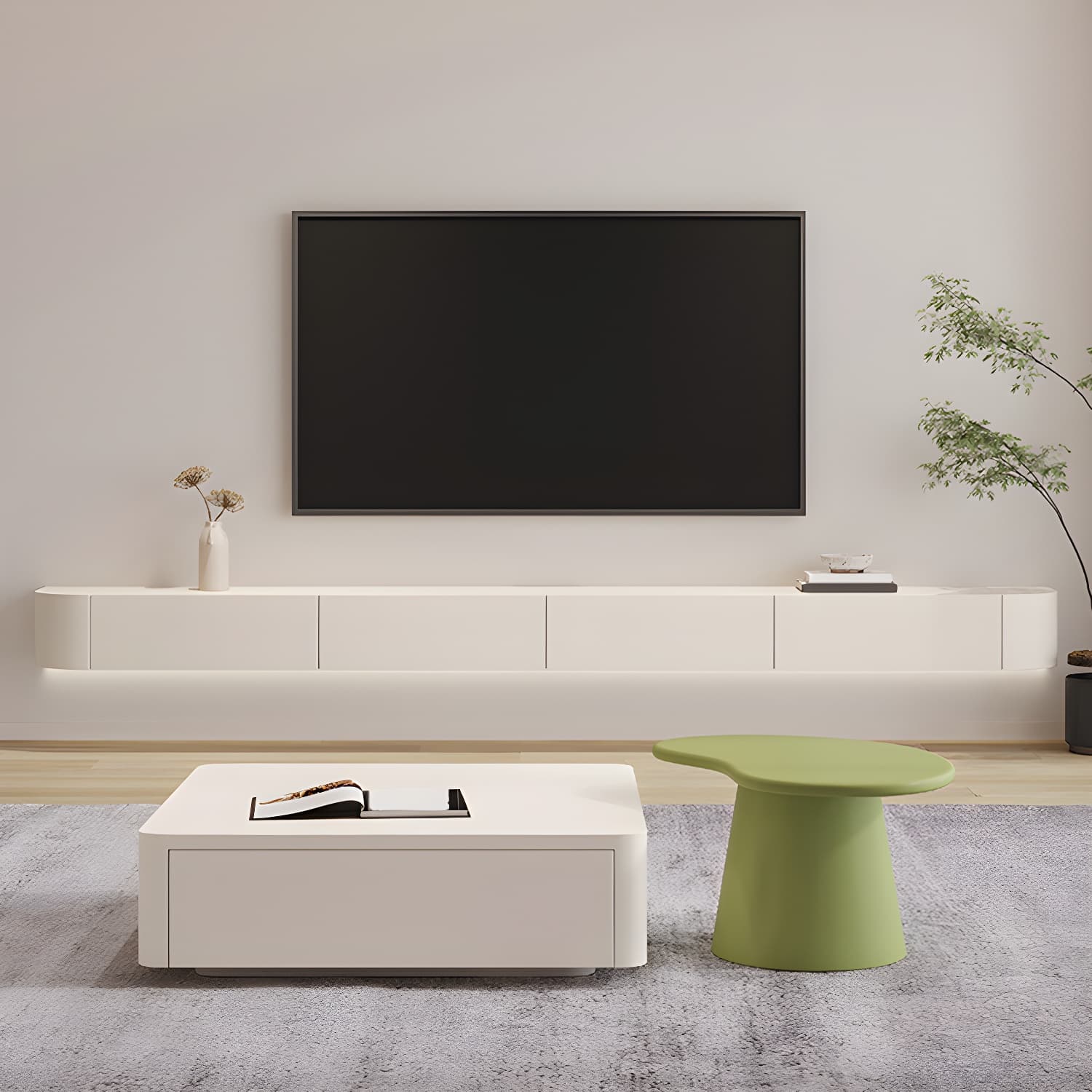 Contemporary Media Console Wall-mounted TV Stand Console with Drawers
