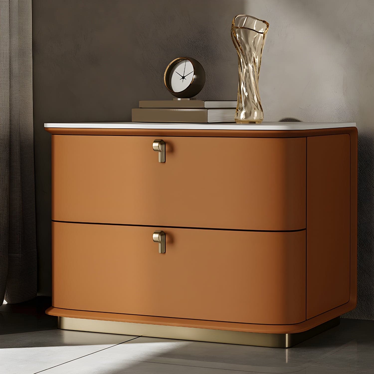 Modern Faux Leather Drawer Storage Nightstand with Stone Table Top - image 12