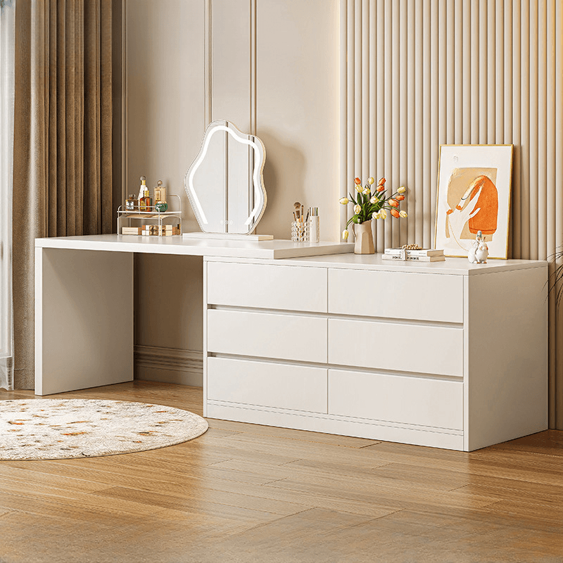 Chalk Modish Wood Makeup Vanity with Standard Length and Non-Upholstered Chair(s)