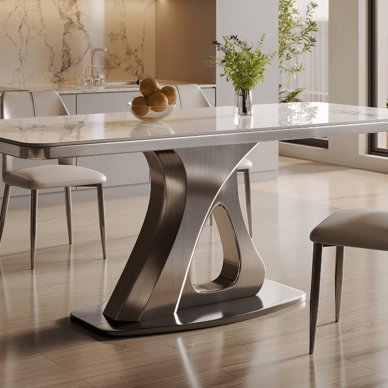 Dining Table Set with Slate Stone Top, Stump Base, Fixed Table, Padded Chair with Back in White - image 3