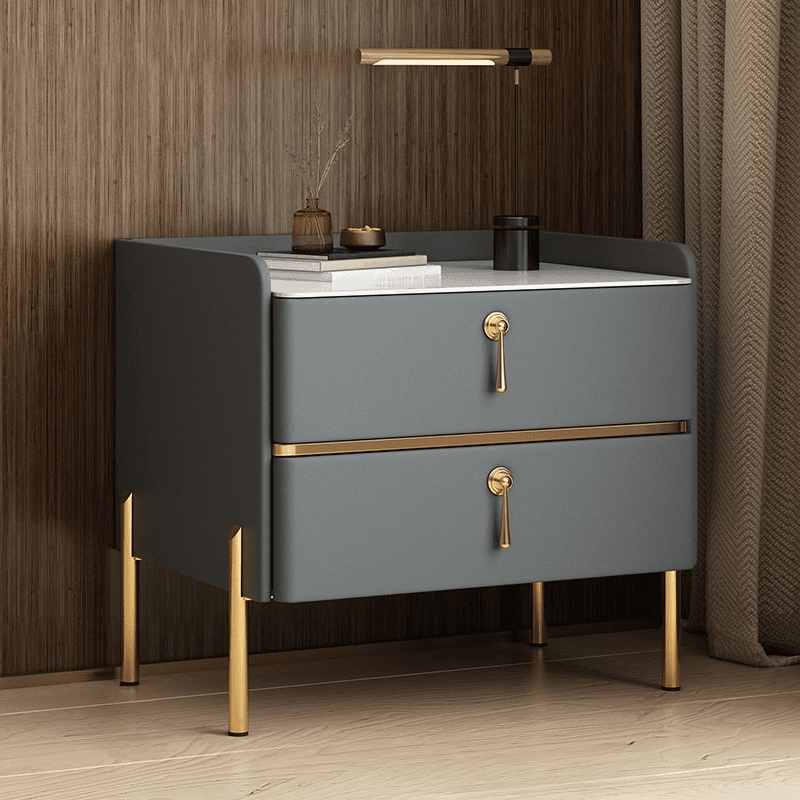 Stylish/Art Deco Drawer Storage Nightstand with 2 Drawers, Stone Countertop, and Leg - image 4